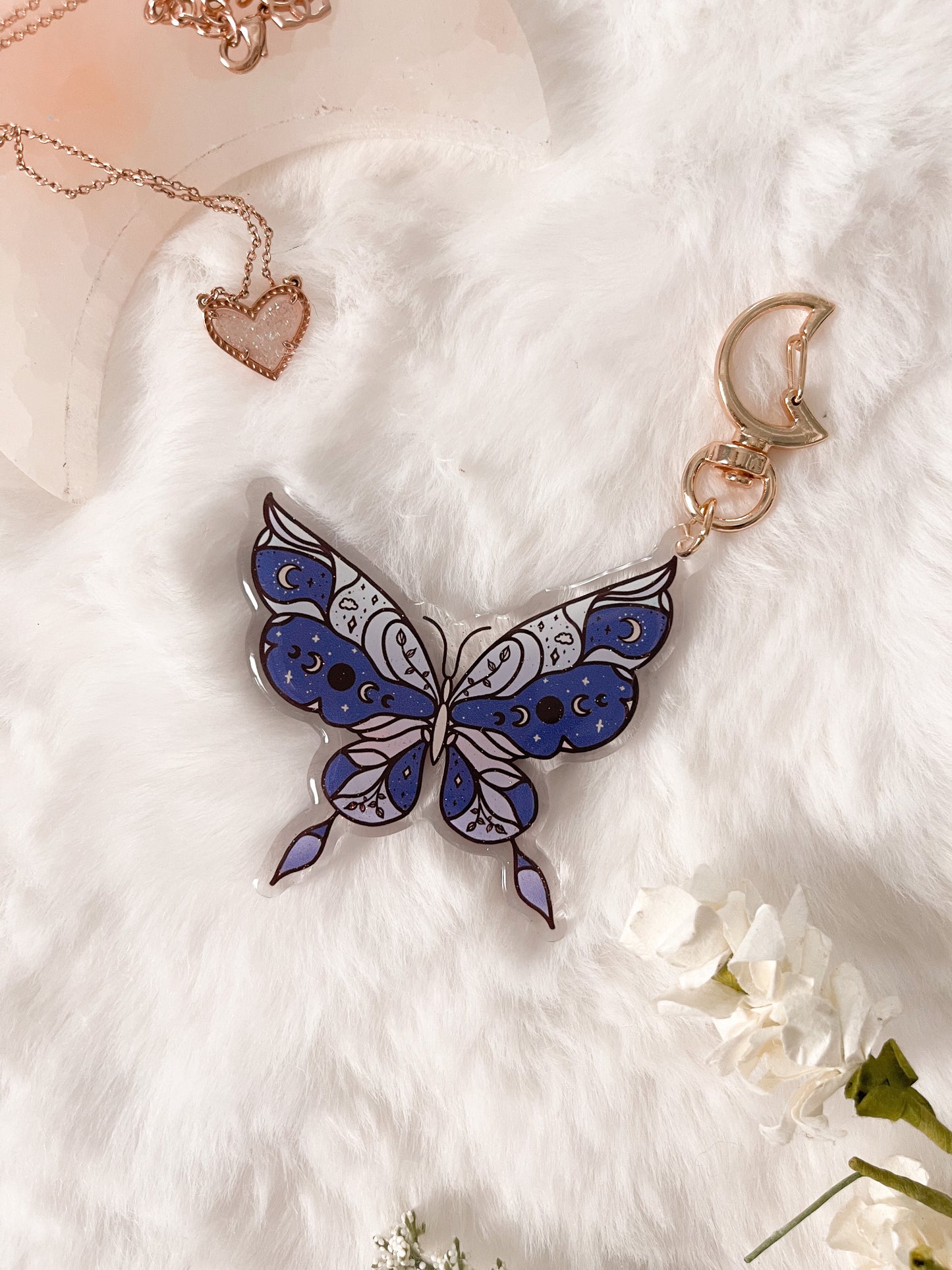 Celestial Night Butterfly Glitter Epoxy Keychain
